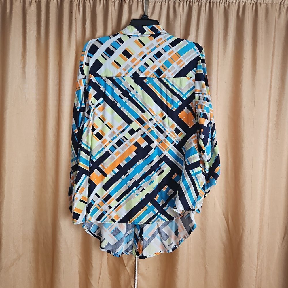 Ruby Rd. Colorful Button Down Geometric Women's Top - Picture 5 of 8